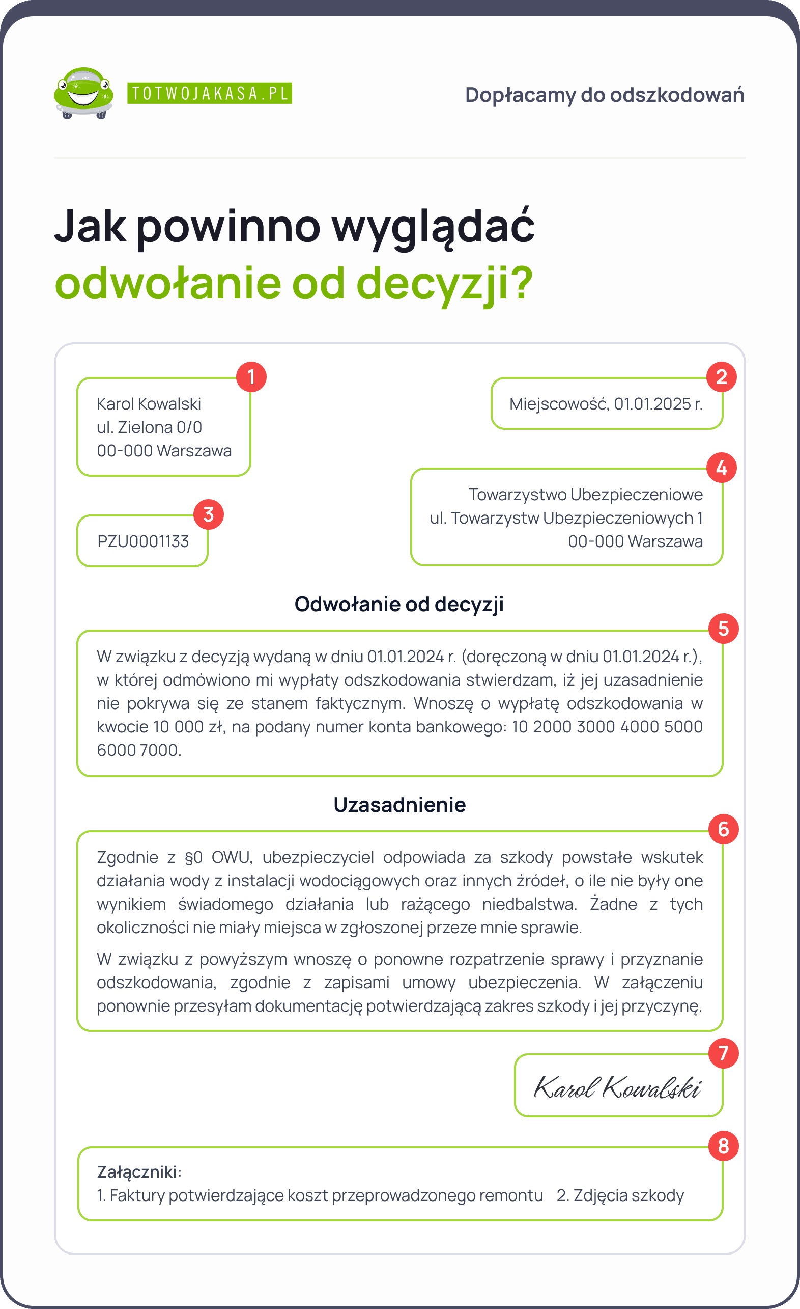 Odwołanie od decyzji ubezpieczyciela zalanie mieszkania wzór